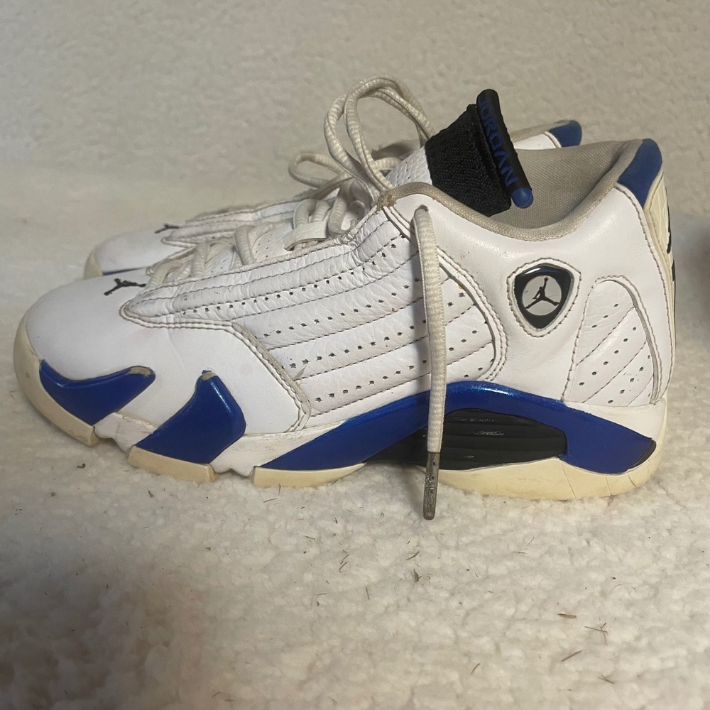 Jordan 14 Retro Low Hyper Royal White Blue Sneakers 487524-104 4Y Womens 5.5